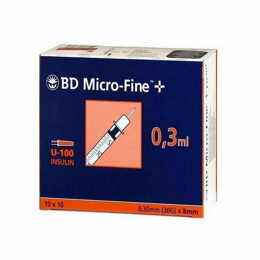 0,3 ml 30 g 8 mm BD Microfine ruisku ja neula u100