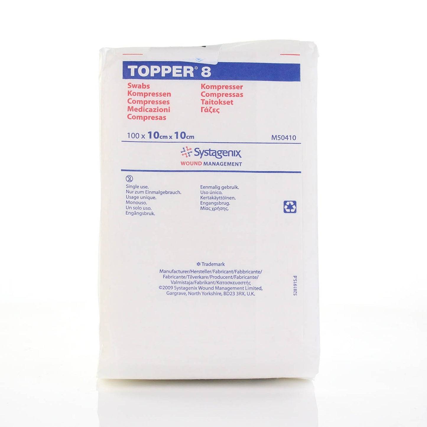 10 cm x 10 cm Topper 8 4-kerroksista ei-steriiliä vanupuikkoa 100 J&J:n pakkaus