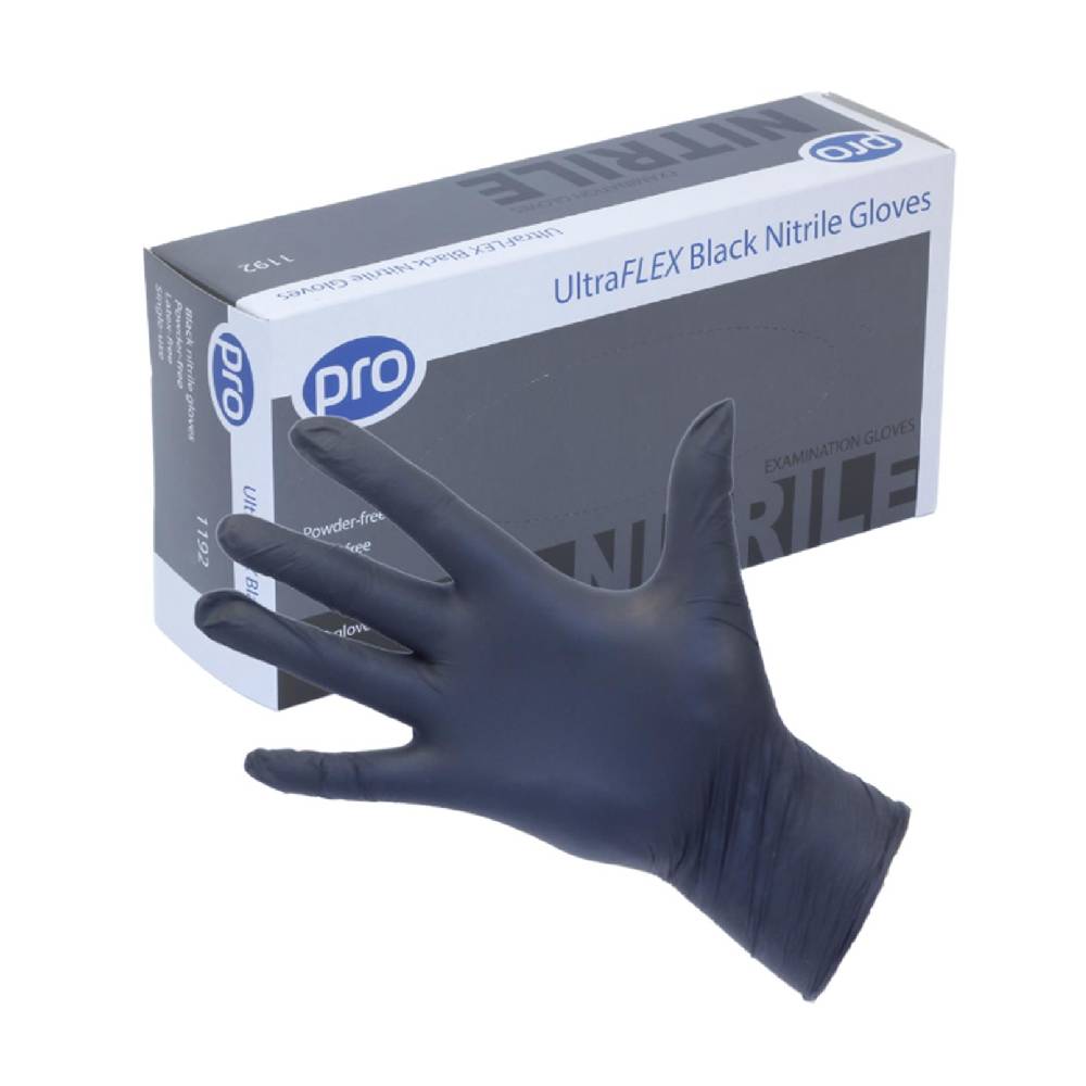 PRO UltraFLEX Black Nitrile Gloves Box 100 kappaletta