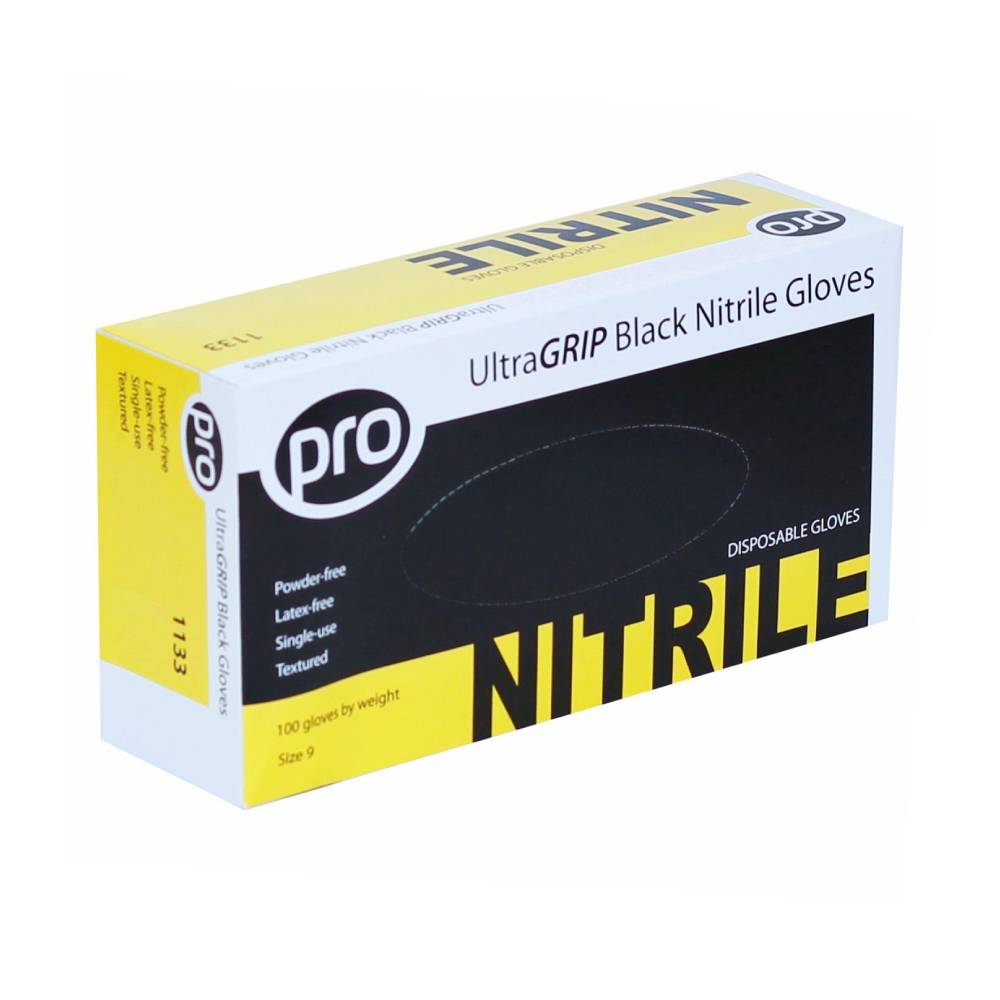 PRO UltraGRIP Black Nitrile Gloves Box 100 kappaletta