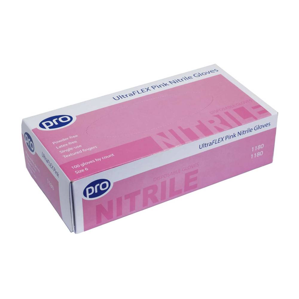 PRO UltraFLEX Pink Nitrile Gloves Box 100 kappaletta