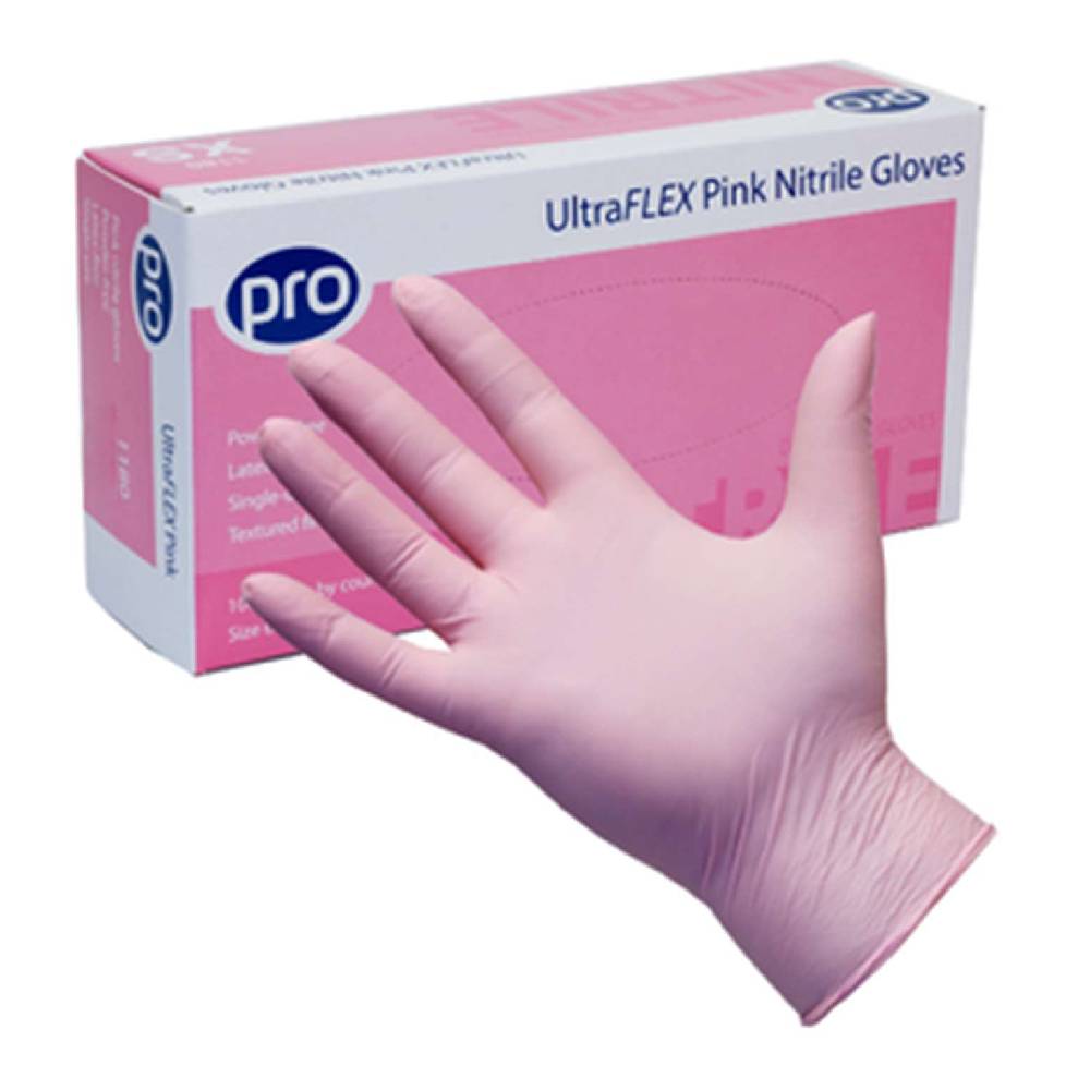 PRO UltraFLEX Pink Nitrile Gloves Box 100 kappaletta