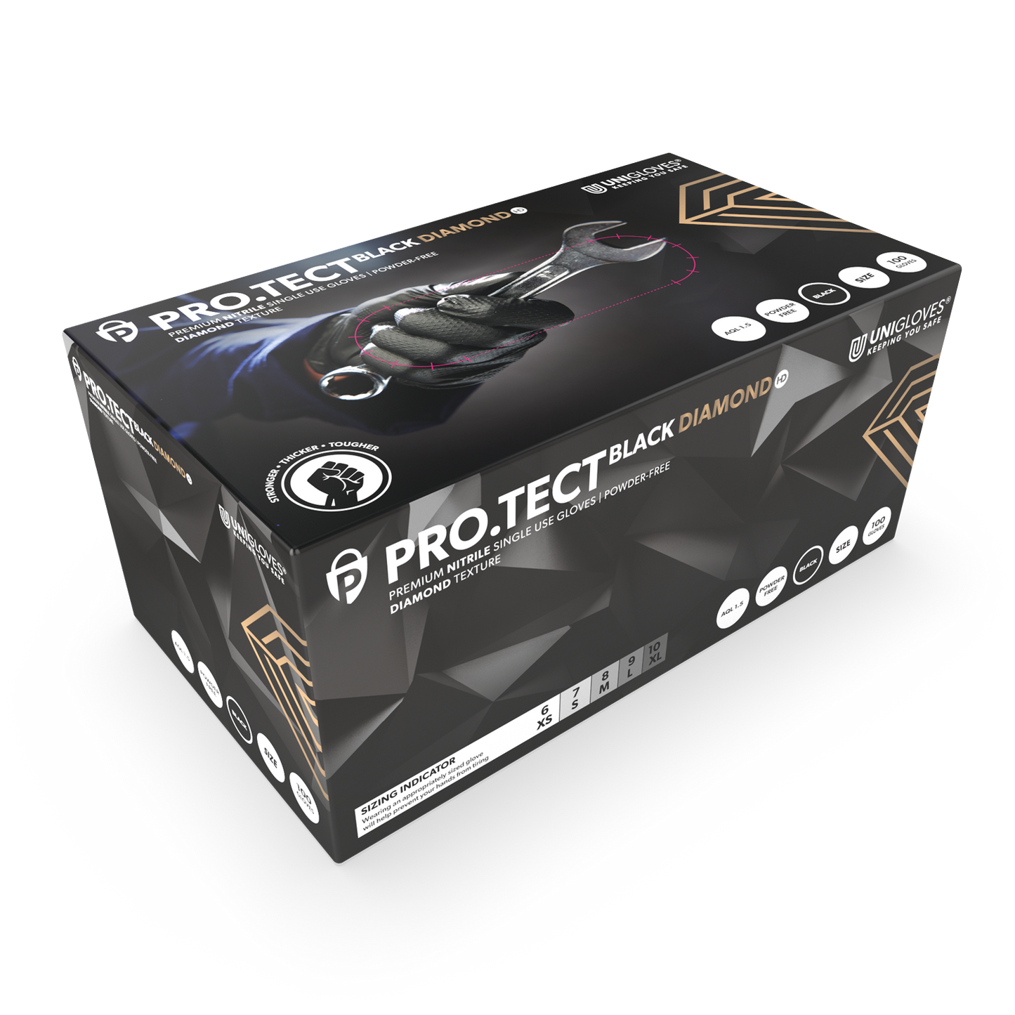 PRO.TECT Black Diamond HD -teksturoitu nitriilikäsinelaatikko 100 kappaletta