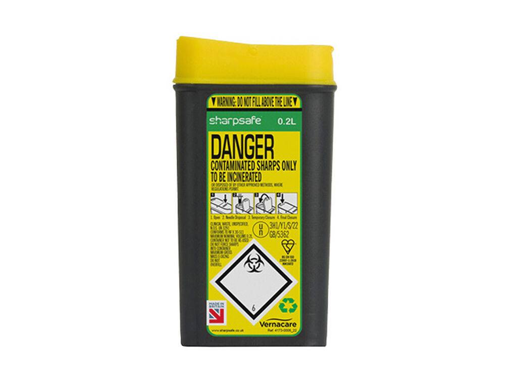 0,2 litran Sharpsafe keltainen teräväkärkinen roskakori