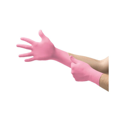 Vaaleanpunaiset Ansell Micro-Touch NitraFree -nitriilitutkimuskäsineet, 100 kappaleen laatikko