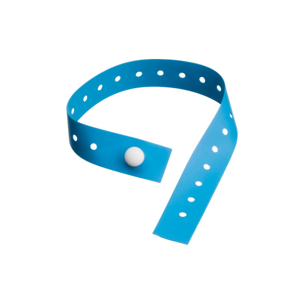 Sininen Tourniquet kertakäyttöinen aikuisten ranneke, jossa yksi nappikiinnitys