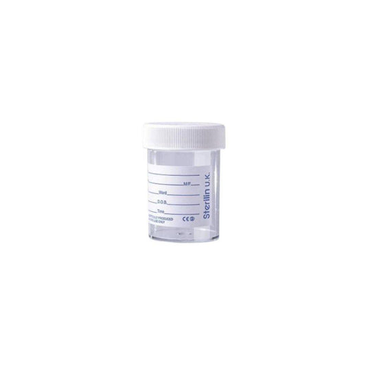60 ml Sterilin-virtsapullo tarralla