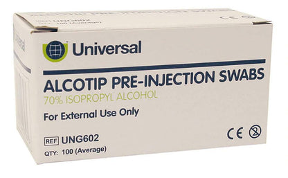 Universaalit Alcotip Pre Injection -pyyhkeet, 70 % alkoholipitoiset pyyhkeet
