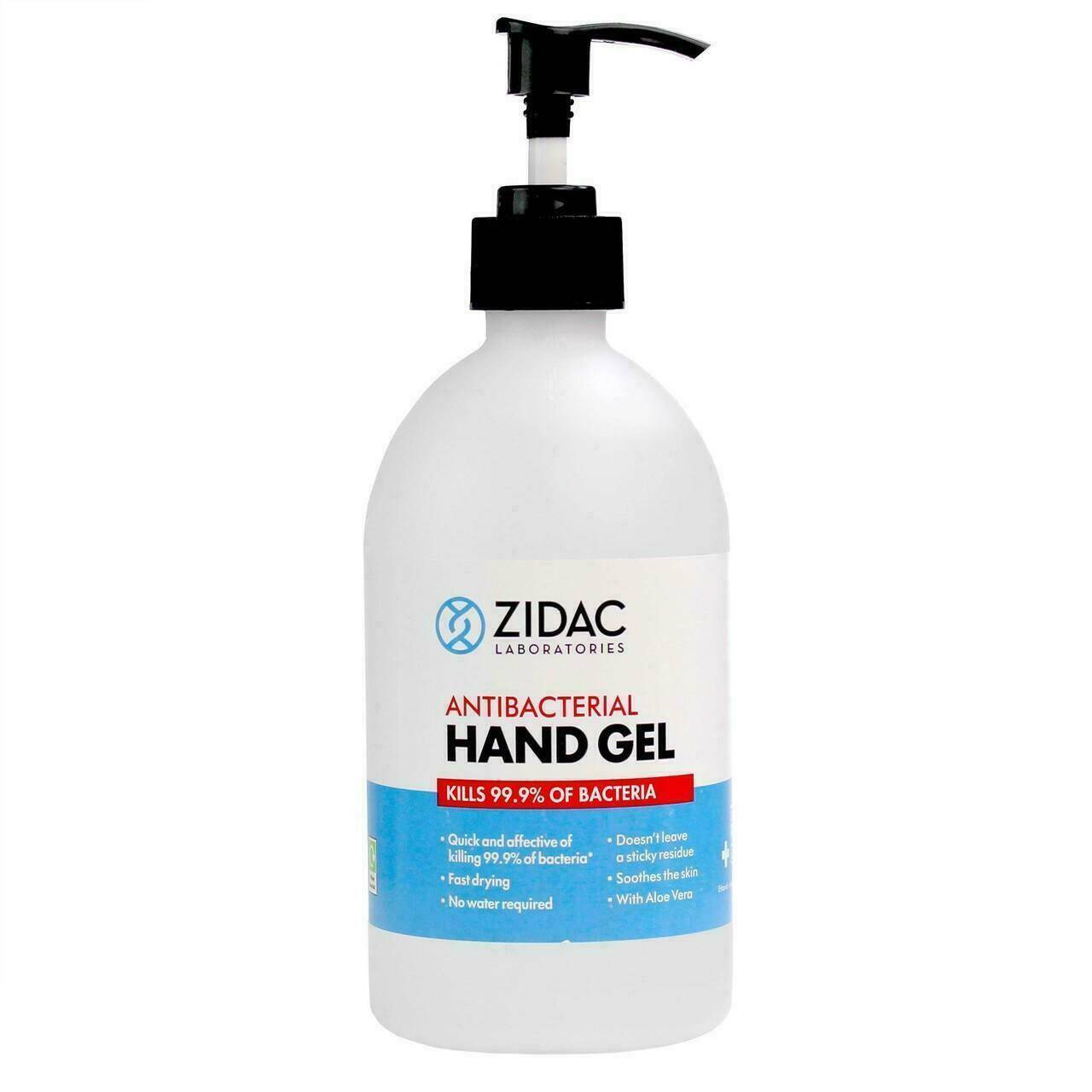 Zidac 70% Alcohol Hand Sanitiser - 500ml Pump Top ZIDAC500PUMP UKMEDI.CO.UK