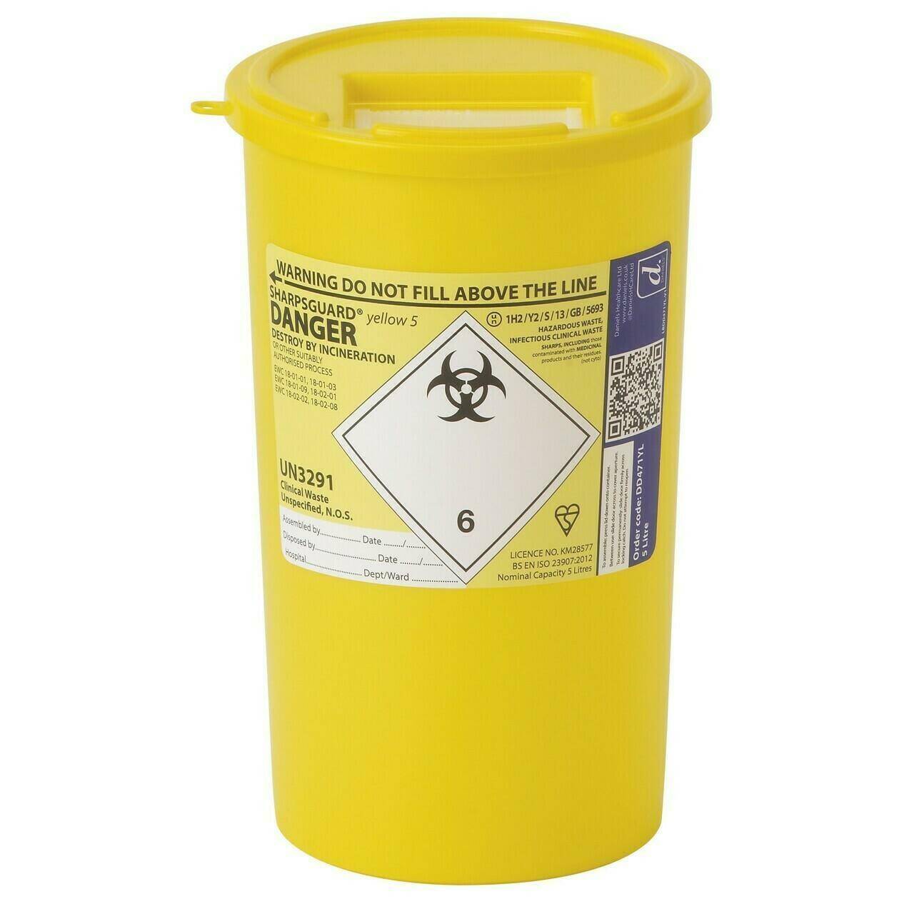 5 Litre Sharpsguard Yellow Sharps Bin DD471YL UKMEDI.CO.UK