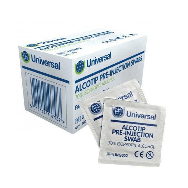 Universaalit Alcotip Pre Injection -pyyhkeet, 70 % alkoholipitoiset pyyhkeet