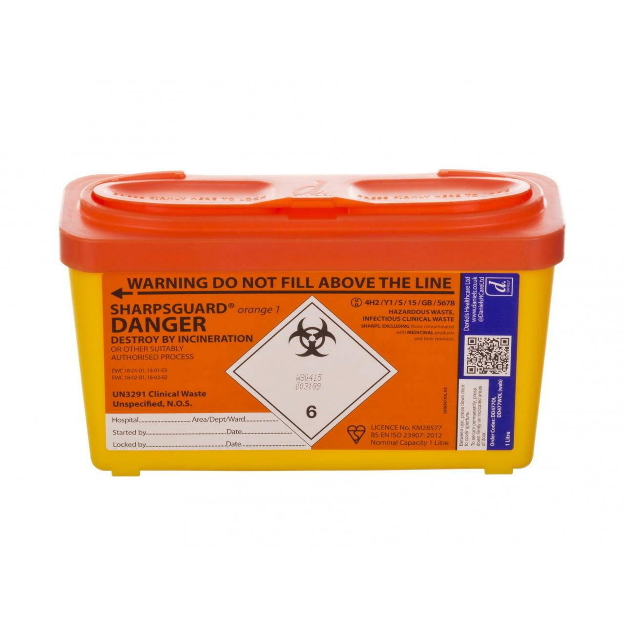 1 litran Sharpsguard Orange Sharps Bin