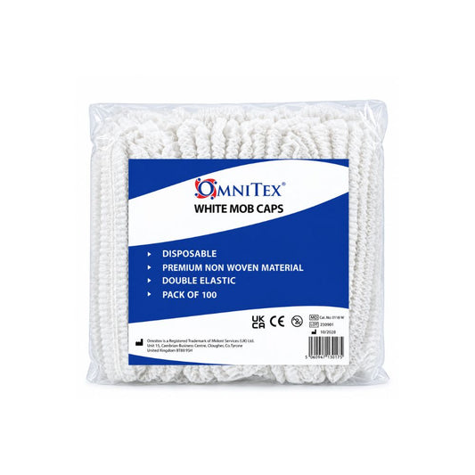 Omnitex White Pleated Mob Caps Pack of 100
