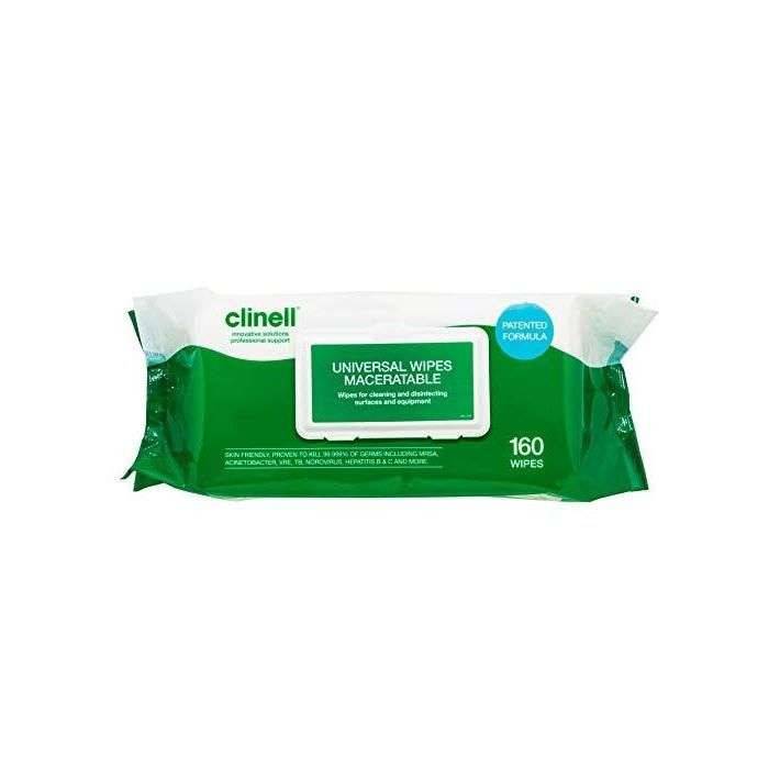 Clinell Universal Macerable Wipes -pakkaus 160 kappaletta