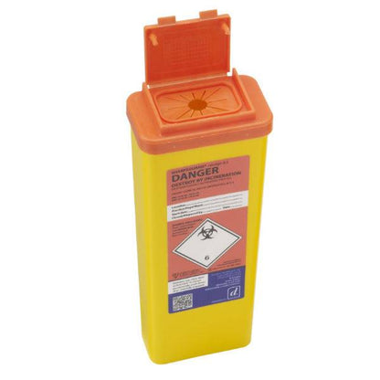 0,5 litran Sharpsguard Orange -terävien esineiden säiliö