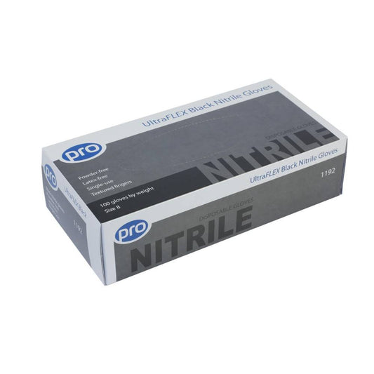 PRO UltraFLEX Black Nitrile Gloves Box 100 kappaletta