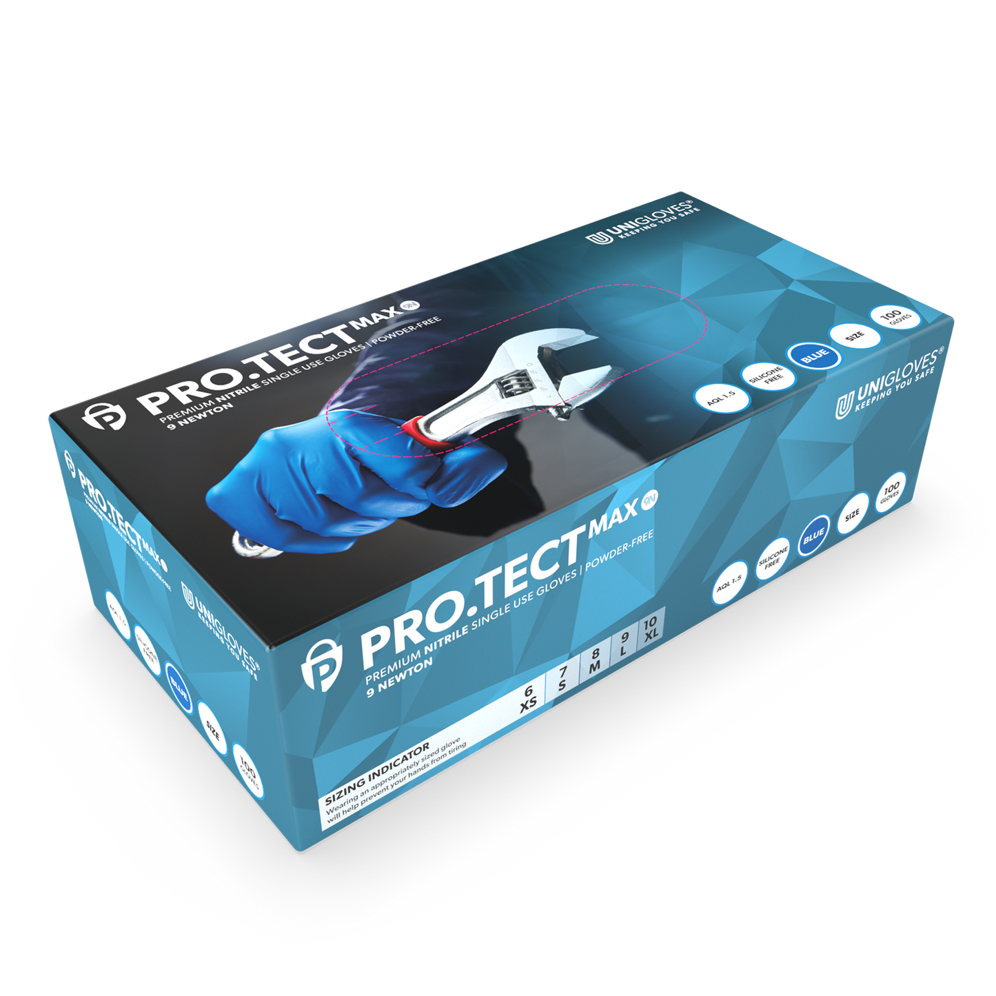 PRO.TECT Max 9N Nitriile Blue Gloves Extra Strong Box 100