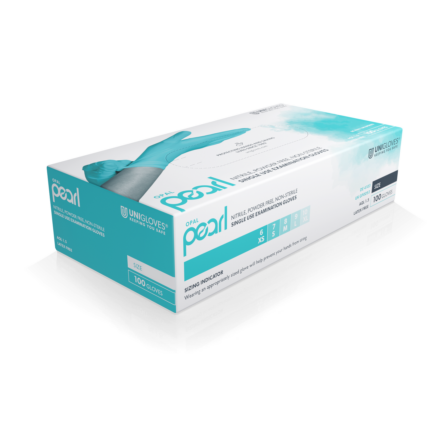 Unigloves Opal Pearl Nitrile Aqua Gloves Box 100 kappaletta