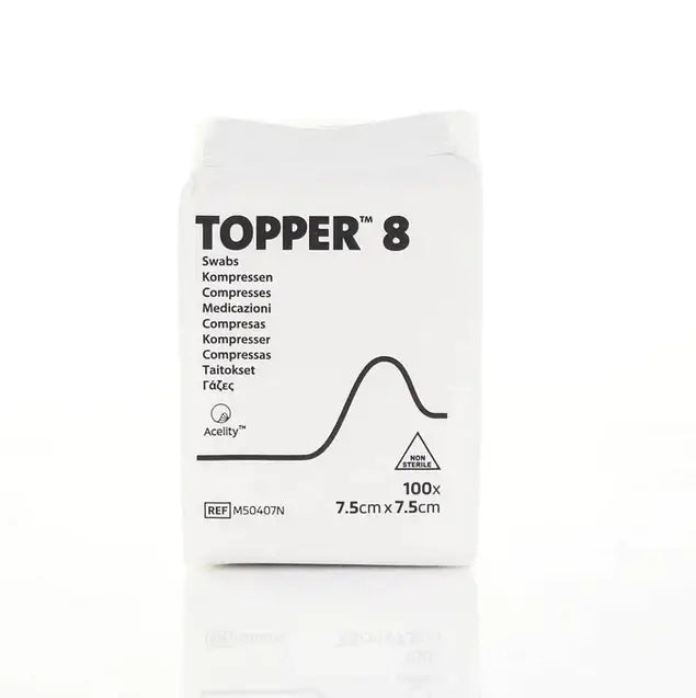 7,5 cm x 7,5 cm Topper 8 4-kerroksista ei-steriiliä pumpulipuikkoa 100 J&J:n pakkaus