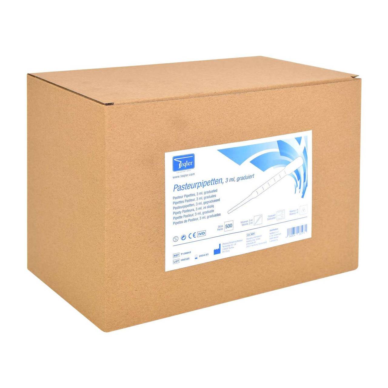 Teqler - Polyethylene Pasteur Pipettes 3 ml Box of 500 - 138043 UKMEDI.CO.UK UK Medical Supplies