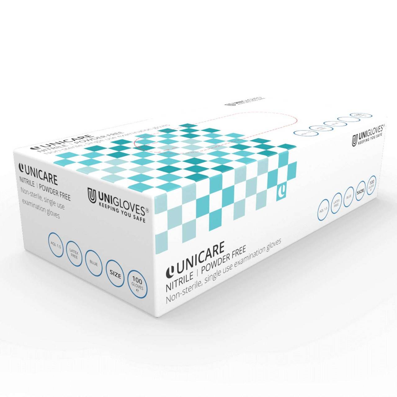 Unicare Blue Nitrile Gloves -puuteriton laatikko 100 kappaletta