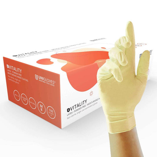 Unigloves Vitality Latex Gloves kosteuttava sisäpinnoite